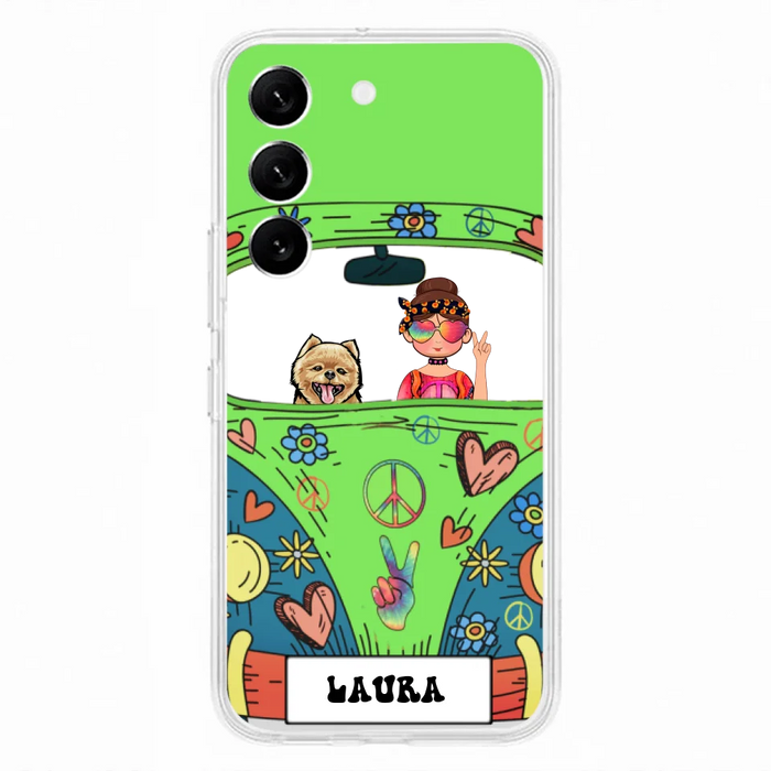 Custom Personalized Hippie Girl Phone Case - Girl with up to 3 Pets - Case for iPhone, Samsung and Xiaomi