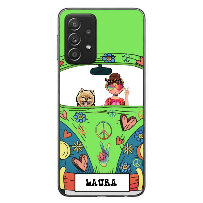 Custom Personalized Hippie Girl Phone Case - Girl with up to 3 Pets - Case for iPhone, Samsung and Xiaomi