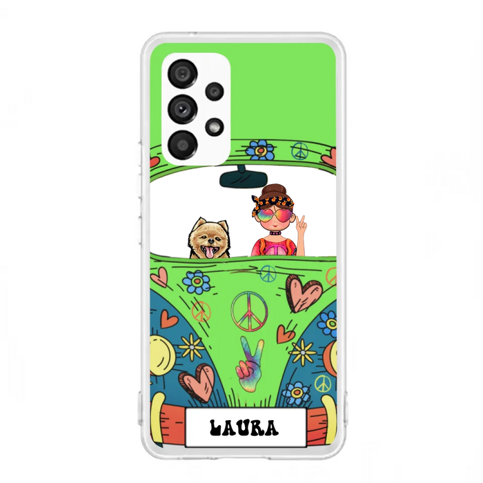 Custom Personalized Hippie Girl Phone Case - Girl with up to 3 Pets - Case for iPhone, Samsung and Xiaomi