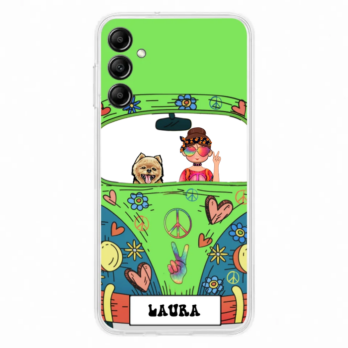 Custom Personalized Hippie Girl Phone Case - Girl with up to 3 Pets - Case for iPhone, Samsung and Xiaomi