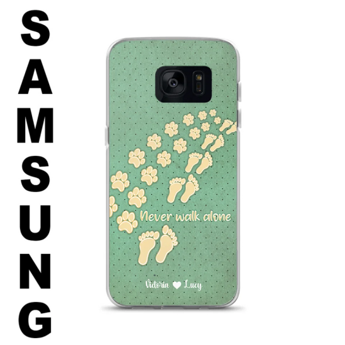 Custom Personalized Dogs's Paws Phone Case - Best Gift Idea For Dog Lovers With Upto 3 Dogs's Paws - Never Walk ALone - Case For iPhone, Samsung And Xiaomi