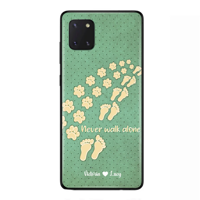 Custom Personalized Dogs's Paws Phone Case - Best Gift Idea For Dog Lovers With Upto 3 Dogs's Paws - Never Walk ALone - Case For iPhone, Samsung And Xiaomi