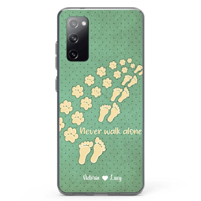 Custom Personalized Dogs's Paws Phone Case - Best Gift Idea For Dog Lovers With Upto 3 Dogs's Paws - Never Walk ALone - Case For iPhone, Samsung And Xiaomi