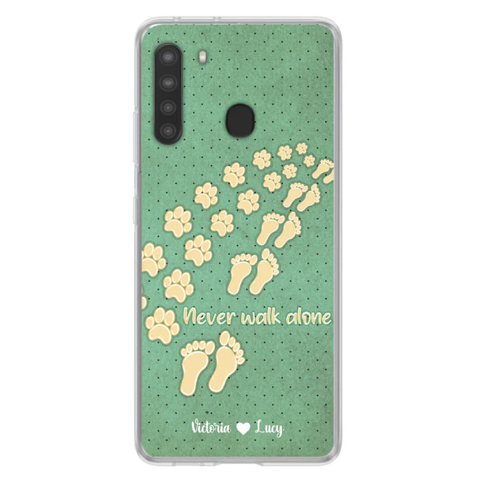 Custom Personalized Dogs's Paws Phone Case - Best Gift Idea For Dog Lovers With Upto 3 Dogs's Paws - Never Walk ALone - Case For iPhone, Samsung And Xiaomi