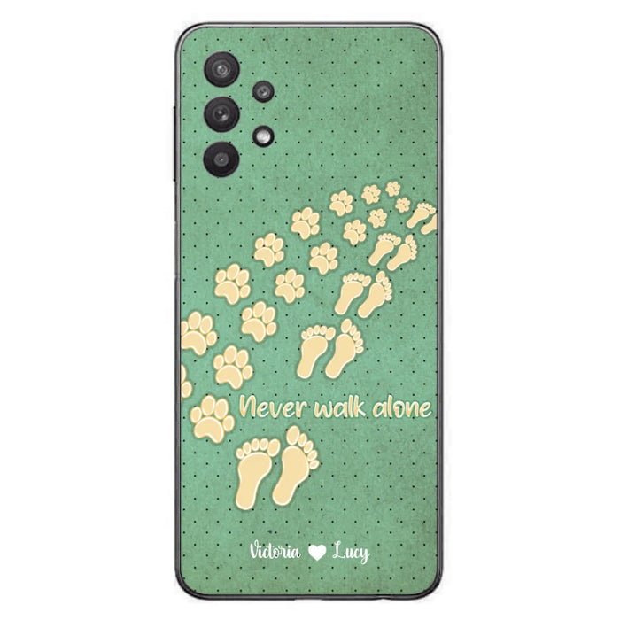 Custom Personalized Dogs's Paws Phone Case - Best Gift Idea For Dog Lovers With Upto 3 Dogs's Paws - Never Walk ALone - Case For iPhone, Samsung And Xiaomi