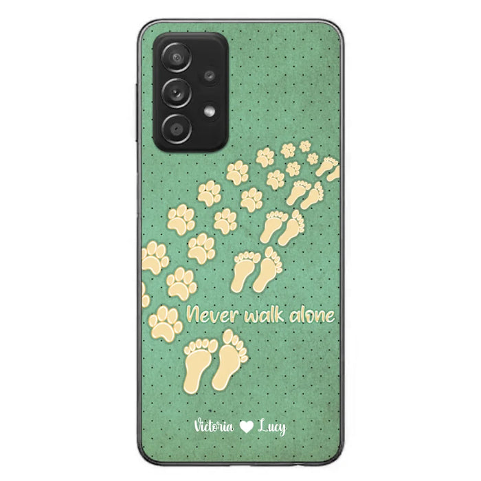 Custom Personalized Dogs's Paws Phone Case - Best Gift Idea For Dog Lovers With Upto 3 Dogs's Paws - Never Walk ALone - Case For iPhone, Samsung And Xiaomi