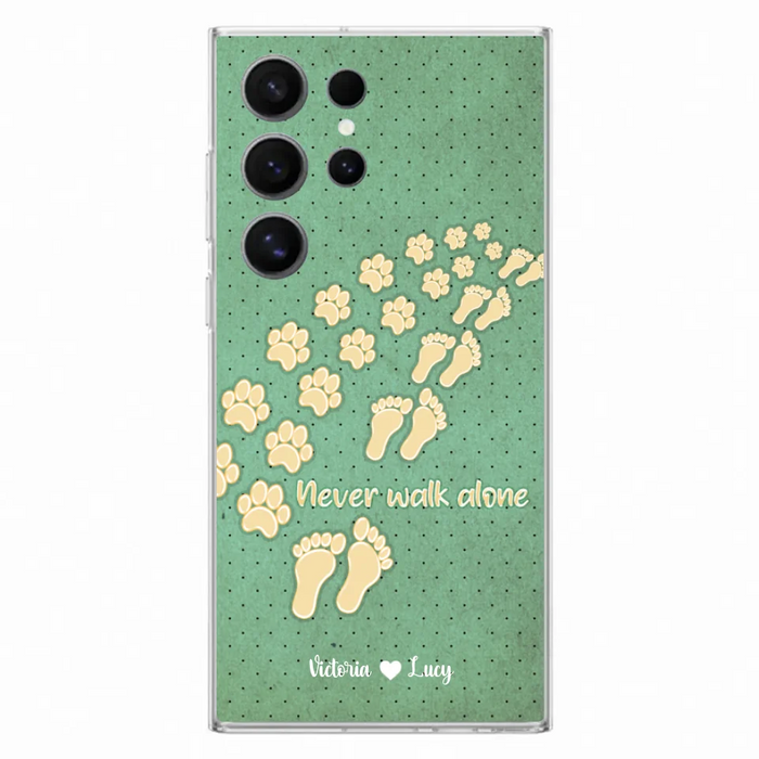 Custom Personalized Dogs's Paws Phone Case - Best Gift Idea For Dog Lovers With Upto 3 Dogs's Paws - Never Walk ALone - Case For iPhone, Samsung And Xiaomi