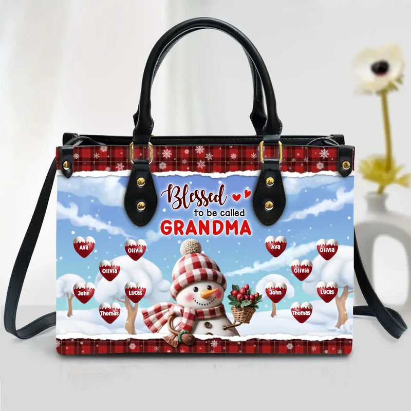 Personalized Grandma PU Leather Handbag With Long Straps - Up to 12 Kids - Christmas Gift Idea For Grandma/Nana - Blessed To Be Called Grandma