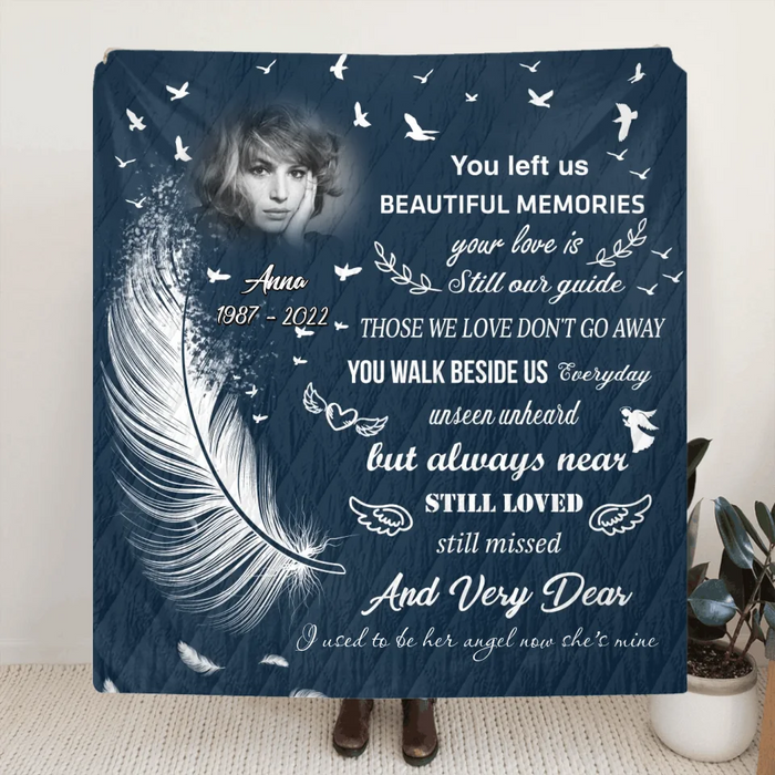 Custom Personalized Memorial Quilt/ Single Layer Fleece Blanket - Upload Photo - Memorial Gift Idea