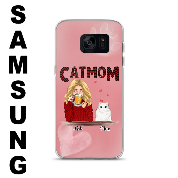 Custom Personalized Pet Mom Phone Case - Pet Mom With Beer And Upto 4 Pets - Case For iPhone, Samsung and Xiaomi