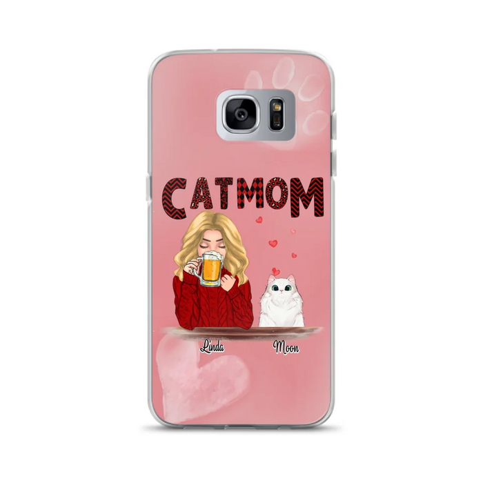 Custom Personalized Pet Mom Phone Case - Pet Mom With Beer And Upto 4 Pets - Case For iPhone, Samsung and Xiaomi