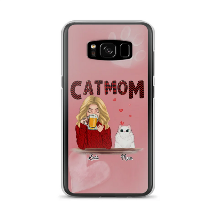 Custom Personalized Pet Mom Phone Case - Pet Mom With Beer And Upto 4 Pets - Case For iPhone, Samsung and Xiaomi