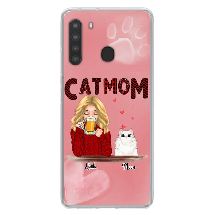 Custom Personalized Pet Mom Phone Case - Pet Mom With Beer And Upto 4 Pets - Case For iPhone, Samsung and Xiaomi