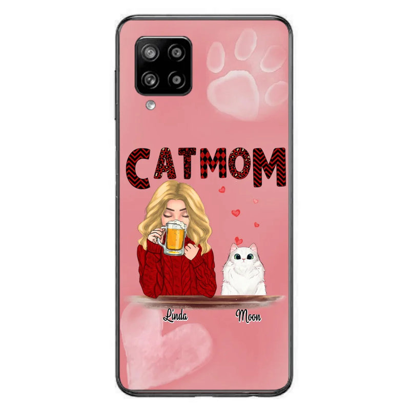 Custom Personalized Pet Mom Phone Case - Pet Mom With Beer And Upto 4 Pets - Case For iPhone, Samsung and Xiaomi