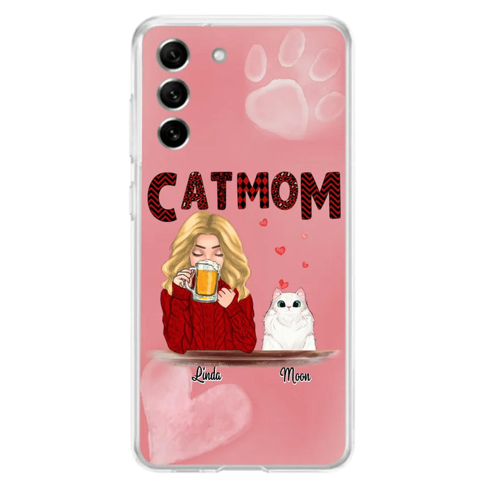 Custom Personalized Pet Mom Phone Case - Pet Mom With Beer And Upto 4 Pets - Case For iPhone, Samsung and Xiaomi