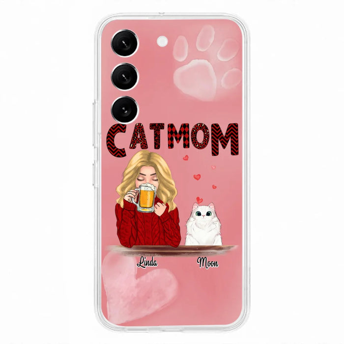 Custom Personalized Pet Mom Phone Case - Pet Mom With Beer And Upto 4 Pets - Case For iPhone, Samsung and Xiaomi