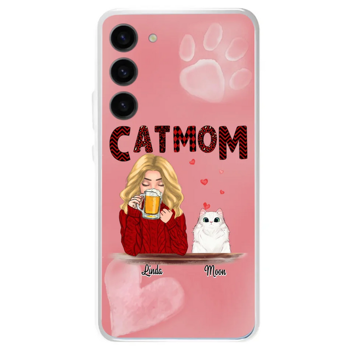 Custom Personalized Pet Mom Phone Case - Pet Mom With Beer And Upto 4 Pets - Case For iPhone, Samsung and Xiaomi