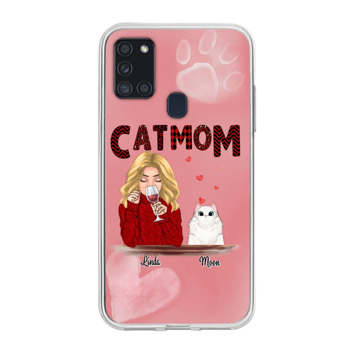 Custom Personalized Pet Mom Phone Case - Pet Mom With Wine And Upto 4 Pets - Case For iPhone, Samsung and Xiaomi