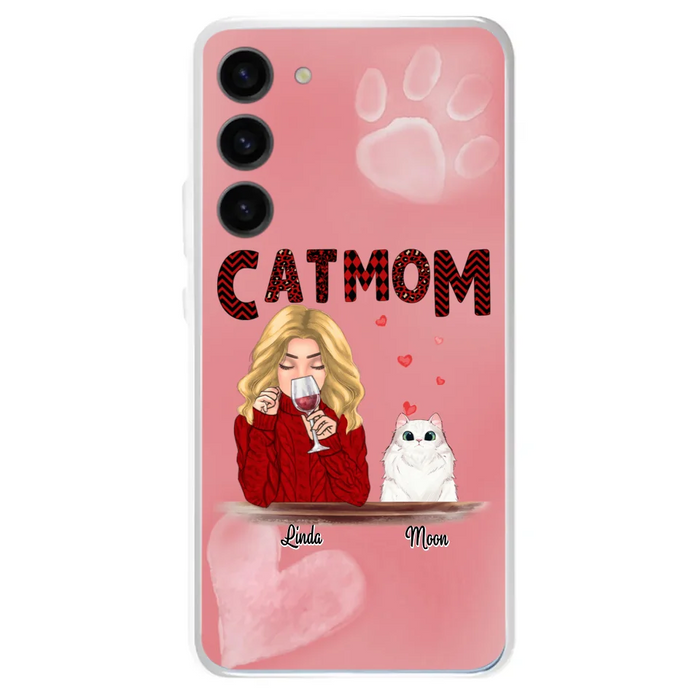 Custom Personalized Pet Mom Phone Case - Pet Mom With Wine And Upto 4 Pets - Case For iPhone, Samsung and Xiaomi