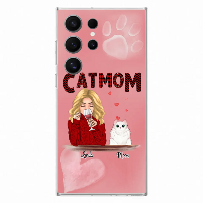 Custom Personalized Pet Mom Phone Case - Pet Mom With Wine And Upto 4 Pets - Case For iPhone, Samsung and Xiaomi