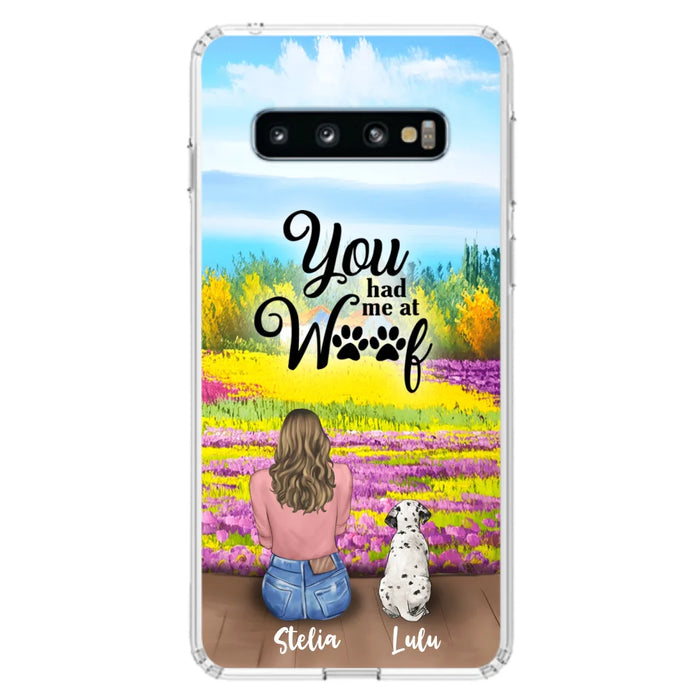 Custom Personalized Dog Mom With Flowers Background Phone Case - Gifts For Dog Lovers With Upto 4 Dogs - You Had Me At Woof - Case For iPhone, Samsung And Xiaomi - L4E2ZU