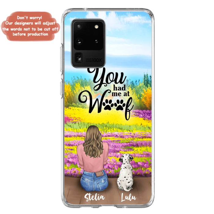 Custom Personalized Dog Mom With Flowers Background Phone Case - Gifts For Dog Lovers With Upto 4 Dogs - You Had Me At Woof - Case For iPhone, Samsung And Xiaomi - L4E2ZU