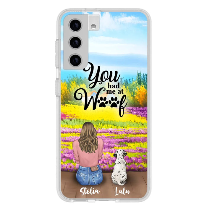 Custom Personalized Dog Mom With Flowers Background Phone Case - Gifts For Dog Lovers With Upto 4 Dogs - You Had Me At Woof - Case For iPhone, Samsung And Xiaomi - L4E2ZU