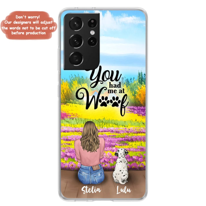 Custom Personalized Dog Mom With Flowers Background Phone Case - Gifts For Dog Lovers With Upto 4 Dogs - You Had Me At Woof - Case For iPhone, Samsung And Xiaomi - L4E2ZU