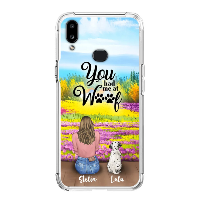 Custom Personalized Dog Mom With Flowers Background Phone Case - Gifts For Dog Lovers With Upto 4 Dogs - You Had Me At Woof - Case For iPhone, Samsung And Xiaomi - L4E2ZU