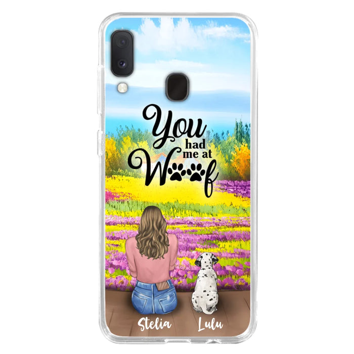 Custom Personalized Dog Mom With Flowers Background Phone Case - Gifts For Dog Lovers With Upto 4 Dogs - You Had Me At Woof - Case For iPhone, Samsung And Xiaomi - L4E2ZU