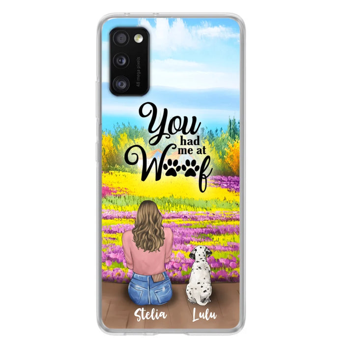 Custom Personalized Dog Mom With Flowers Background Phone Case - Gifts For Dog Lovers With Upto 4 Dogs - You Had Me At Woof - Case For iPhone, Samsung And Xiaomi - L4E2ZU