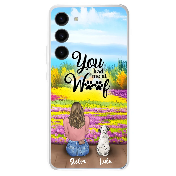 Custom Personalized Dog Mom With Flowers Background Phone Case - Gifts For Dog Lovers With Upto 4 Dogs - You Had Me At Woof - Case For iPhone, Samsung And Xiaomi - L4E2ZU