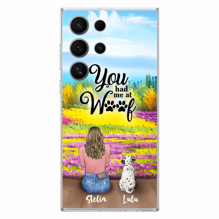 Custom Personalized Dog Mom With Flowers Background Phone Case - Gifts For Dog Lovers With Upto 4 Dogs - You Had Me At Woof - Case For iPhone, Samsung And Xiaomi - L4E2ZU