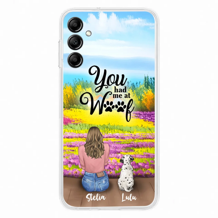 Custom Personalized Dog Mom With Flowers Background Phone Case - Gifts For Dog Lovers With Upto 4 Dogs - You Had Me At Woof - Case For iPhone, Samsung And Xiaomi - L4E2ZU