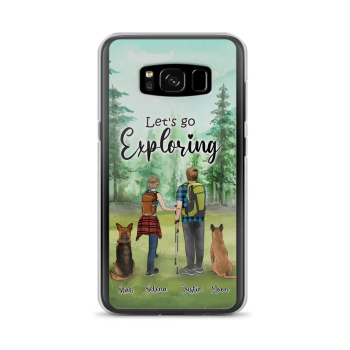 Custom Personalized Trekking Woods Couple With Dogs Phone Case - Couple With Upto 2 Pets - Case For iPhone and Samsung - 6CIAJ9