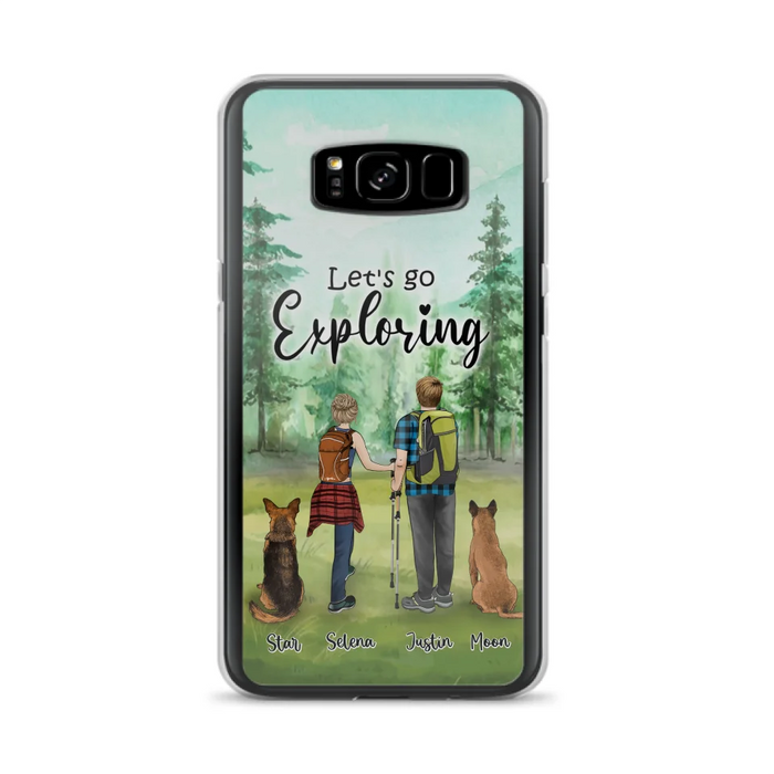 Custom Personalized Trekking Woods Couple With Dogs Phone Case - Couple With Upto 2 Pets - Case For iPhone and Samsung - 6CIAJ9