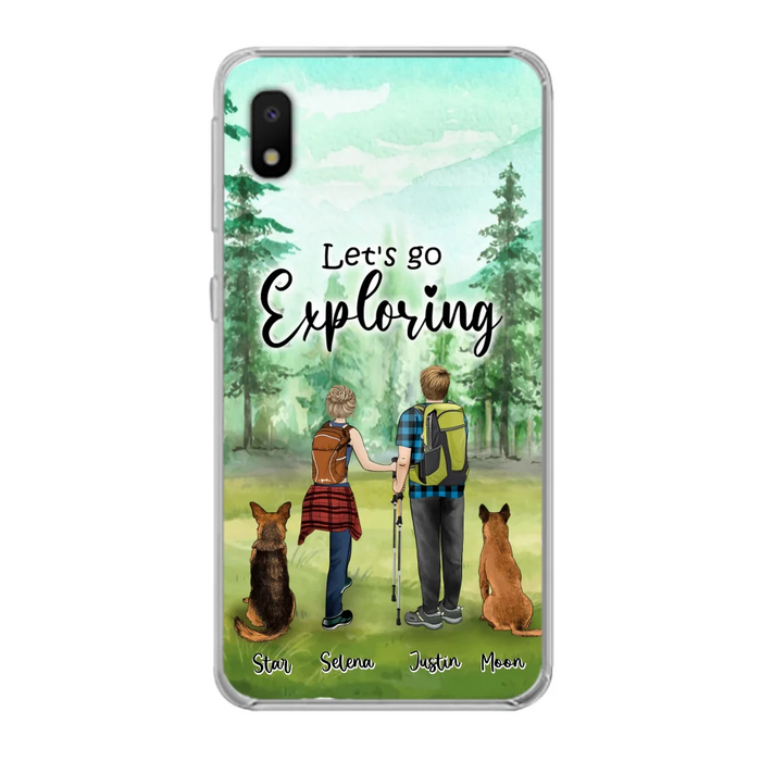 Custom Personalized Trekking Woods Couple With Dogs Phone Case - Couple With Upto 2 Pets - Case For iPhone and Samsung - 6CIAJ9