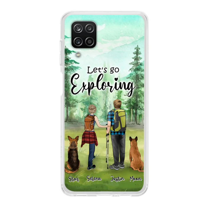 Custom Personalized Trekking Woods Couple With Dogs Phone Case - Couple With Upto 2 Pets - Case For iPhone and Samsung - 6CIAJ9