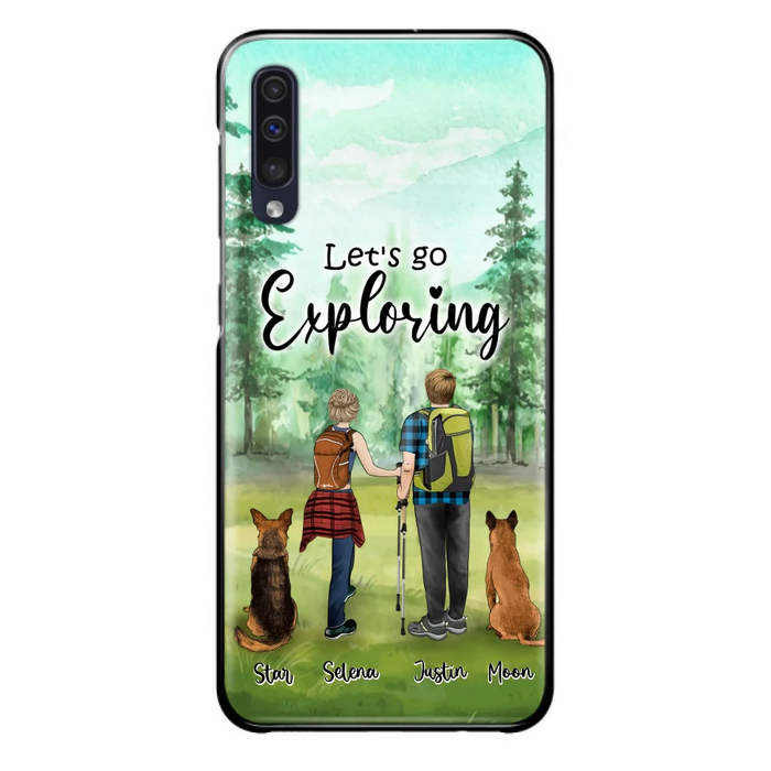 Custom Personalized Trekking Woods Couple With Dogs Phone Case - Couple With Upto 2 Pets - Case For iPhone and Samsung - 6CIAJ9