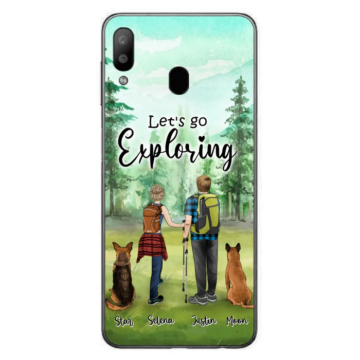 Custom Personalized Trekking Woods Couple With Dogs Phone Case - Couple With Upto 2 Pets - Case For iPhone and Samsung - 6CIAJ9