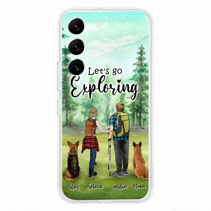 Custom Personalized Trekking Woods Couple With Dogs Phone Case - Couple With Upto 2 Pets - Case For iPhone and Samsung - 6CIAJ9