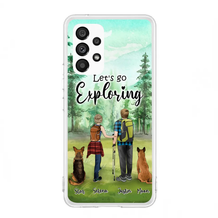 Custom Personalized Trekking Woods Couple With Dogs Phone Case - Couple With Upto 2 Pets - Case For iPhone and Samsung - 6CIAJ9