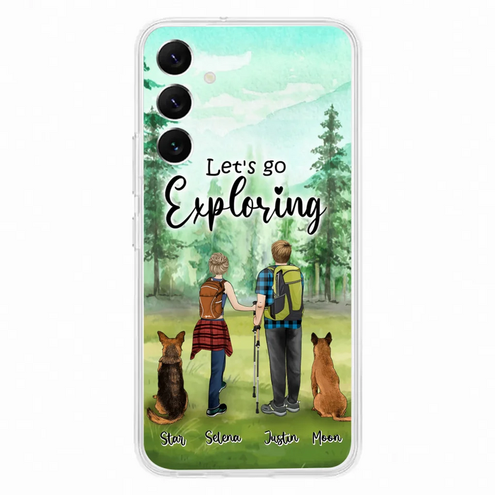 Custom Personalized Trekking Woods Couple With Dogs Phone Case - Couple With Upto 2 Pets - Case For iPhone and Samsung - 6CIAJ9