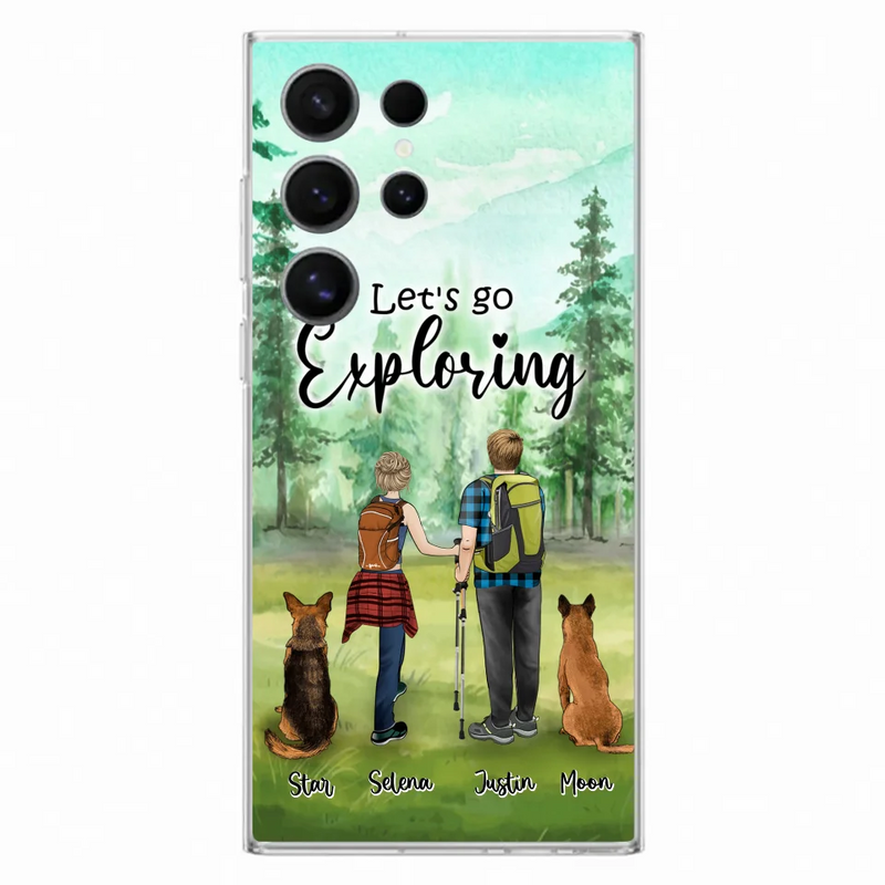 Custom Personalized Trekking Woods Couple With Dogs Phone Case - Couple With Upto 2 Pets - Case For iPhone and Samsung - 6CIAJ9