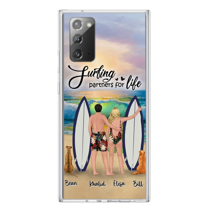 Custom Personalized Surfing Phone Case - Couple And 2 Pets - Phone Case For iPhone and Samsung - Surfing Partners For Life - CCS180