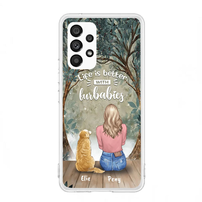 Custom Personalized Pet Mom Phone Case - Girl With Upto 5 Pets - Life Is Better With Furbabies -Phone Case For iPhone And Samsung