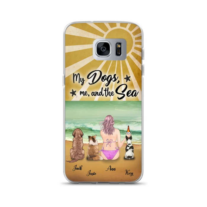 Custom Personalized Dog Mom Phone Case - Gifts For Dog Lovers With Upto 3 Dogs - My Dogs,Me And The Sea