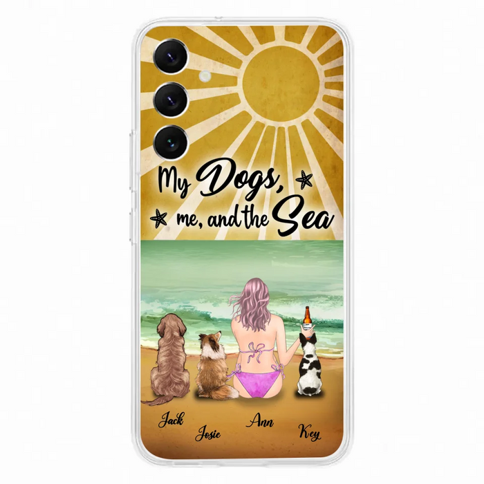 Custom Personalized Dog Mom Phone Case - Gifts For Dog Lovers With Upto 3 Dogs - My Dogs,Me And The Sea