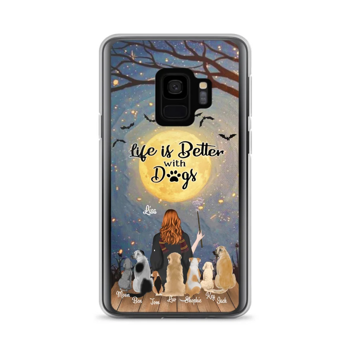 Custom Personalized Witch Phone Case - Upto 7 Dogs - Gift For Dog Lovers - Life Is Better With Dogs