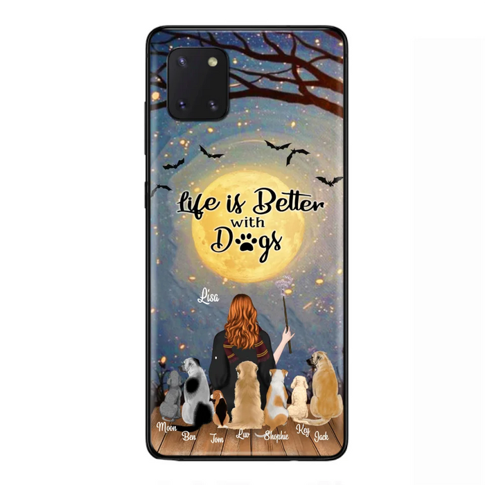 Custom Personalized Witch Phone Case - Upto 7 Dogs - Gift For Dog Lovers - Life Is Better With Dogs